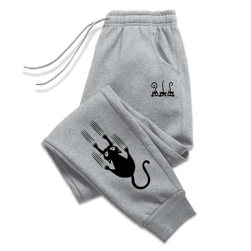 Брюки универсальные мужские спортивные штаны с милым принтом кота, спортивные повседневные спортивные брюки для занятий спортом на море, мужские брюки для бега, лидер продаж