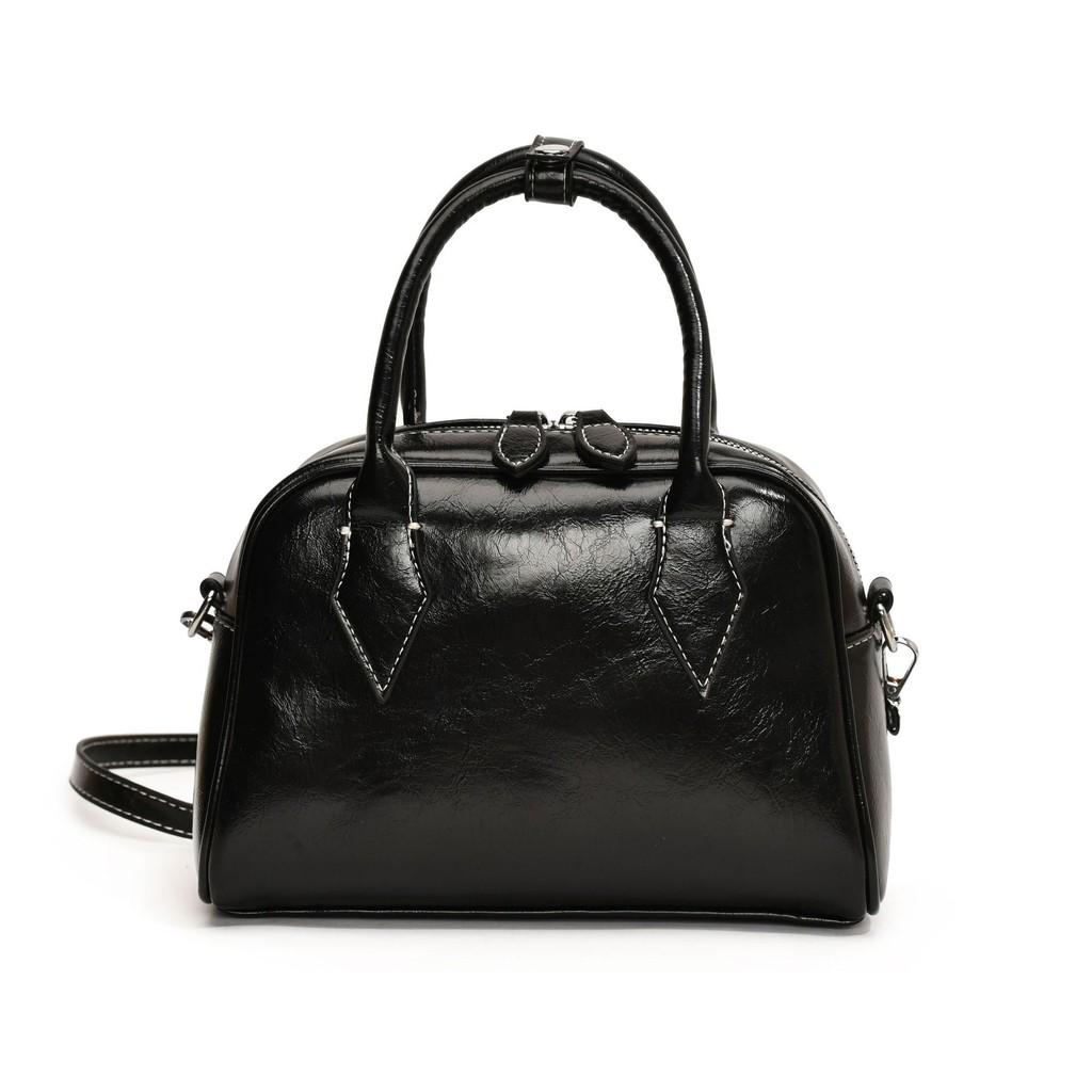 Ielgy Handbag Niche Oil Wax Leather Boston Female Bag Fashion Commuter Bag