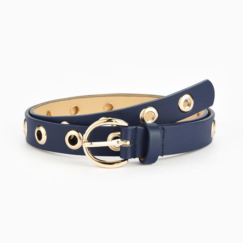 Женский кожаный ремень с круглой металлической пряжкой и круглым ремнем, модный рядный пояс с люверсами