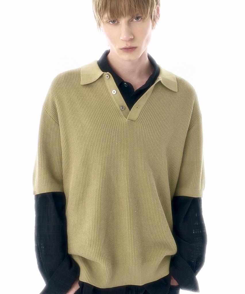 TMAKER Basic Collar Half Sweater Gn