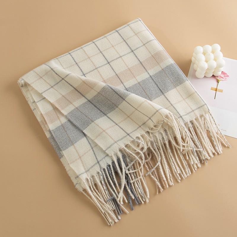 Winter New Plaid Scarf Printed Tassel Imitation Cashmere Scarf Fashionable Sweet Shawl Mid Length Thick Warm Scarf