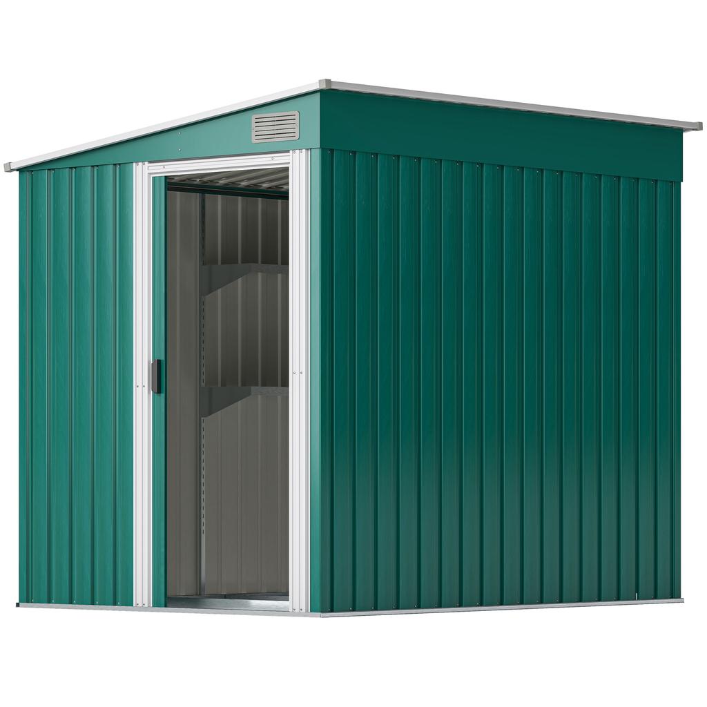 7 x 5ft Galvanised Metal Shed, with Sliding Door - Green