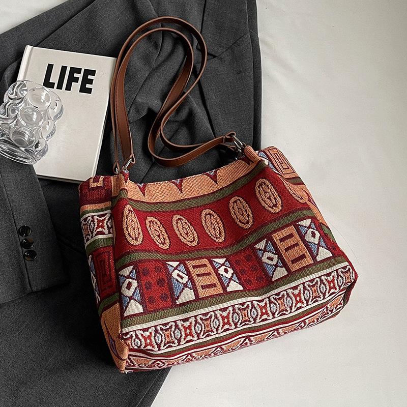 Большая вместительная сумка для женщин, новая модная женская сумка для поездок на работу, сумка-тоут в национальном стиле, холщовая сумка на одно плечо для женщин