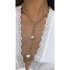 Metal Long Chain Pearl Necklace Gold