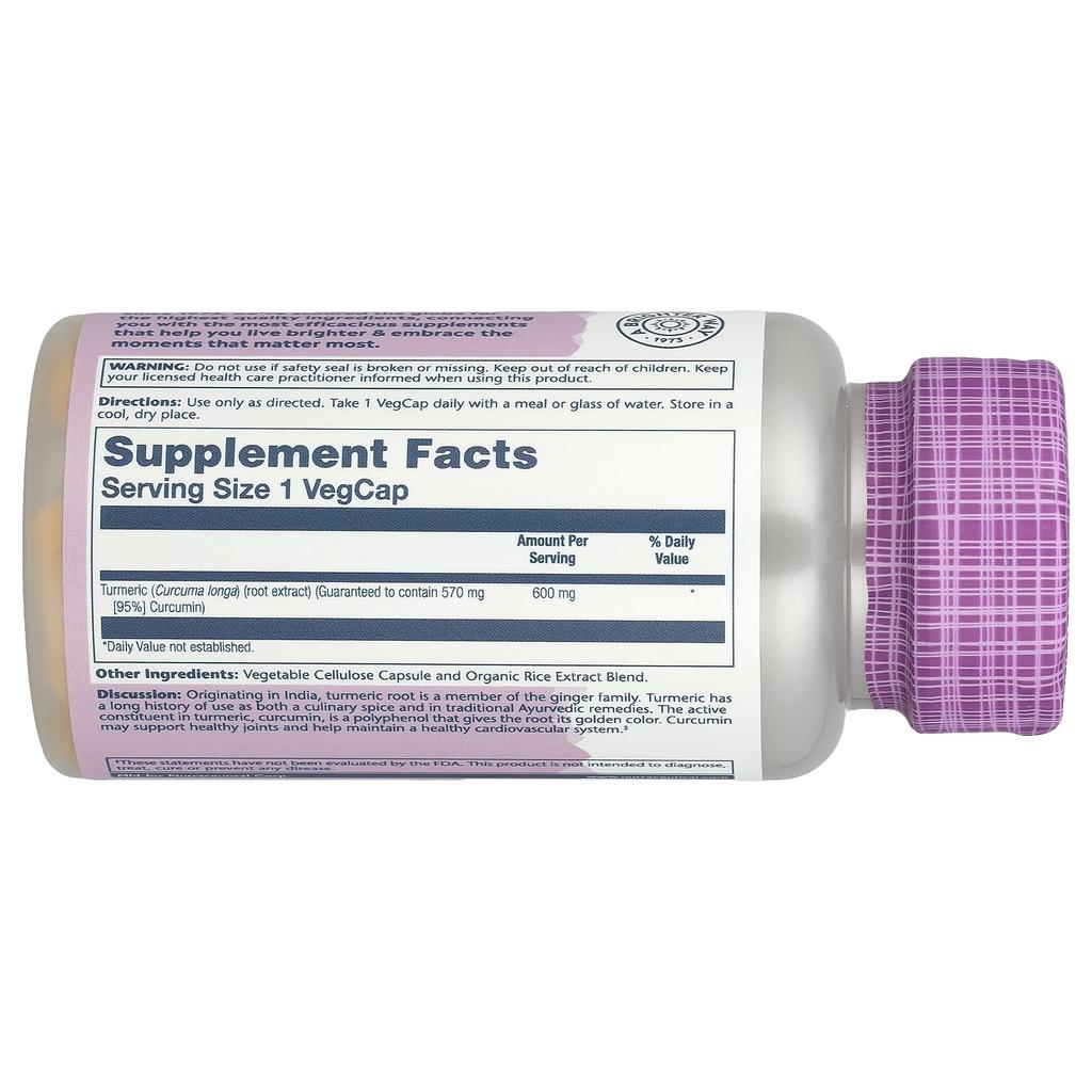 SOLARAY Эссенциальный экстракт, Куркума, 600 мг, 60 вегетарианских капсул