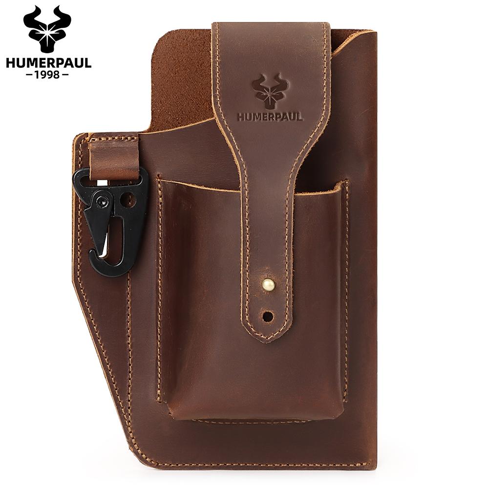 Humerpaul Мужская кожаная поясная сумка из натуральной кожи, большая вместительная сумка для мобильного телефона, чехол для ключей
