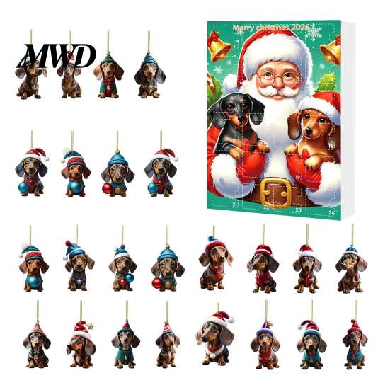 Cute Pet Hanging Ornaments Dachshund Advent Calendars 2026, 24 Days 2D Acrylic Pendant Christmas Holiday Countdown Calendar Calendar, Collectible Dog