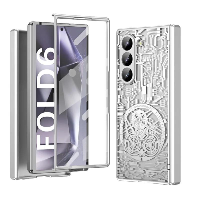 Гальванизированный пластиковый чехол для телефона Samsung Galaxy Z Fold 6 5 4 3 Fold6 Fold5 Fold4 Fold3 5G Hard Shell Hinge Protection Cover