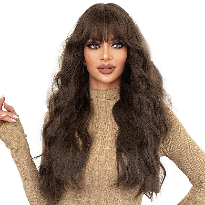 Extra Long Brown Big Waves Wig for Women - Rose Net Full Cap Voluminous Natural, Daily Quick Beauty, High Quality Hair Volume