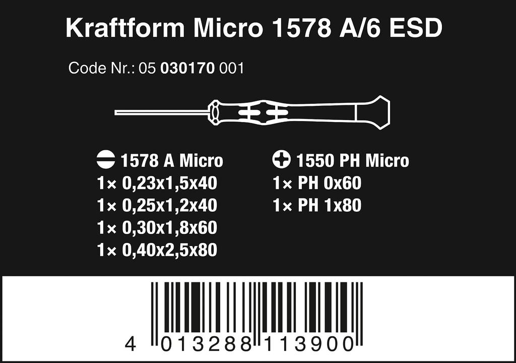 Wera 05030170001 1578 Набор отверток для электроники с подставкой Set A/6, 6 предметов