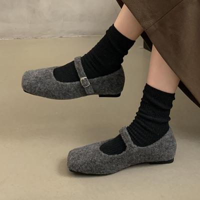 Весна Осень Женские Пушистые Туфли на Плоской Подошве Модные Туфли Мэри Джейн С Квадратным Носком И Пряжкой На Ремне Удобные Мягкие Теплые Современные Тонкие Сапоги