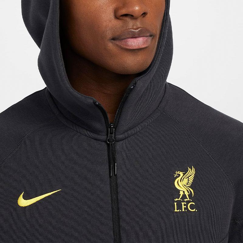 Nike Ветровка Liverpool Technology Третья Гостевая Логотип Вышитый Капюшон Молния Футбольная Куртка Мужская Куртки Темно-Дымчато-Серая Хромово-Желтая HV1941-070
