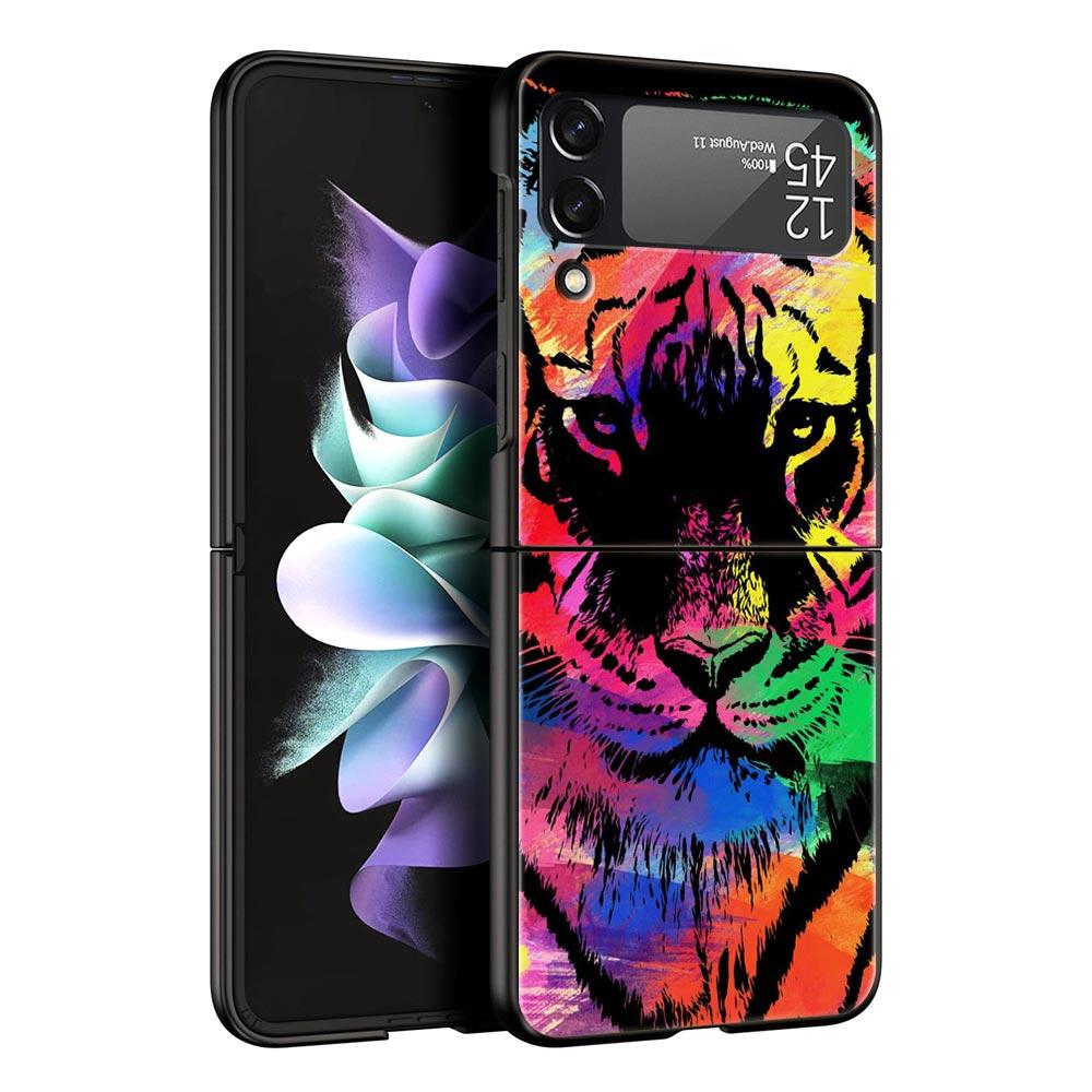 Чехол для телефона Samsung Galaxy Z Flip 3 4 5 складной мобильный чехол жесткий ПК Fundas черный защитный чехол тигровый неоновый леопард