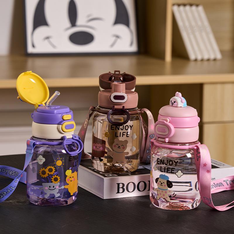 Water bottle children's water cup new food grade strap crossbody kettle kindergarten baby straw cup go out portable high temperature
