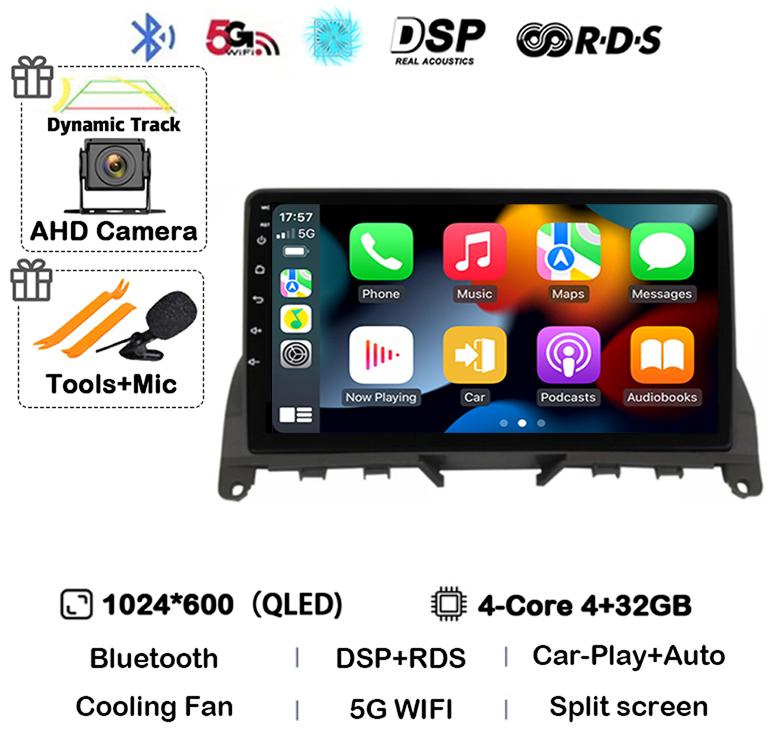 Android 14 Carplay Auto For Mercedes Benz C Class 3 W204 S204 2006-2011 Car Radio Autoradio Stereo Multimedia Player WIFI+4G DSP