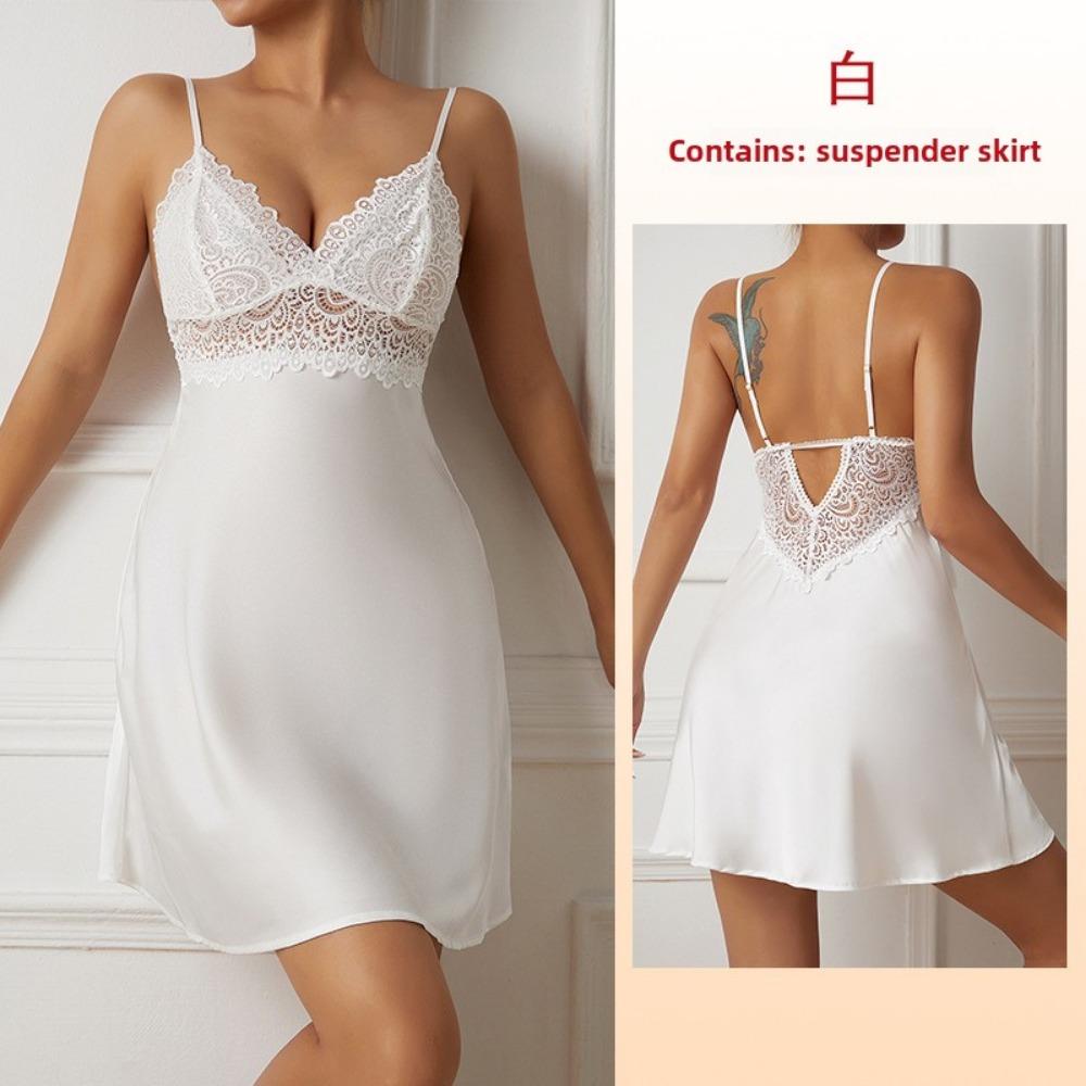 Атласная кружевная вышивка, домашняя одежда, сексуальная ночная рубашка с подтяжками