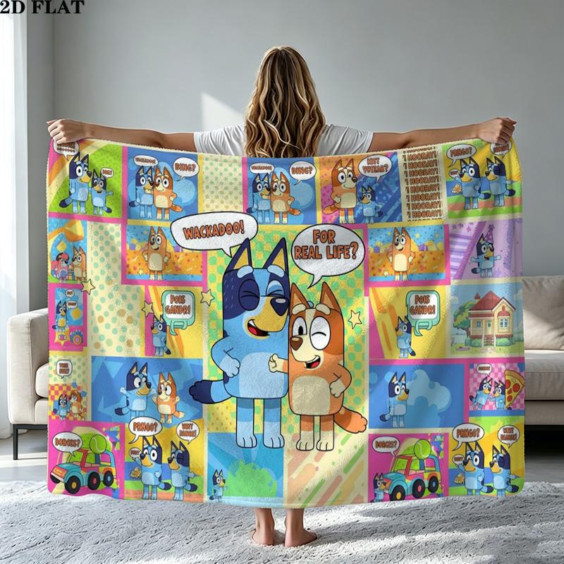 Bluey Cartoon Print Flannel Blanket High Quality Warm Comfortable Cover for All Seasons Perfect for Gifts Home Decor