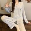 Womens Cute Cat Pajama Set Long Sleeve Fall Winter Casual Loungewear Soft Homewear