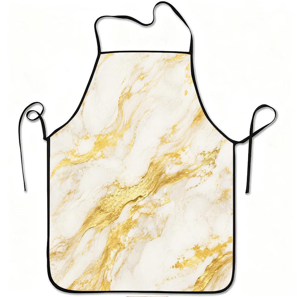 1pc Golden Marble Texture Print Apron, Durable and Easy to Clean, Adjustable Waistband, Polyester Material, for Kitchen Cooking, Gardening, Orchard Pi