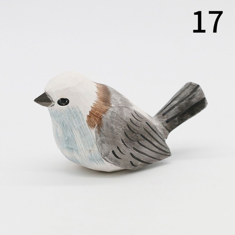Handmade Small Bird Ornament Cute Wooden Bird Figurine Creative Wood Carving Bird Children's Toys