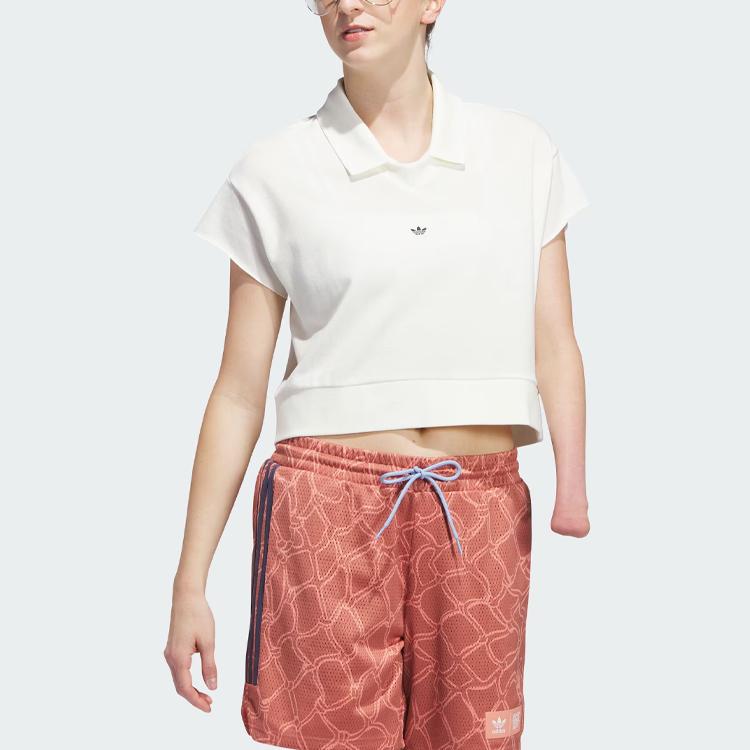 Adidas Оригинальная рубашка поло с однотонным логотипом, спортивная рубашка поло с коротким рукавом, женские топы Han-Jade-White IJ5224