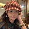 Retro Plaid Beret Women's Plaid College Style Painter's Hat Showing Face Small Big Head Circumference Cloud Octagonal Hat