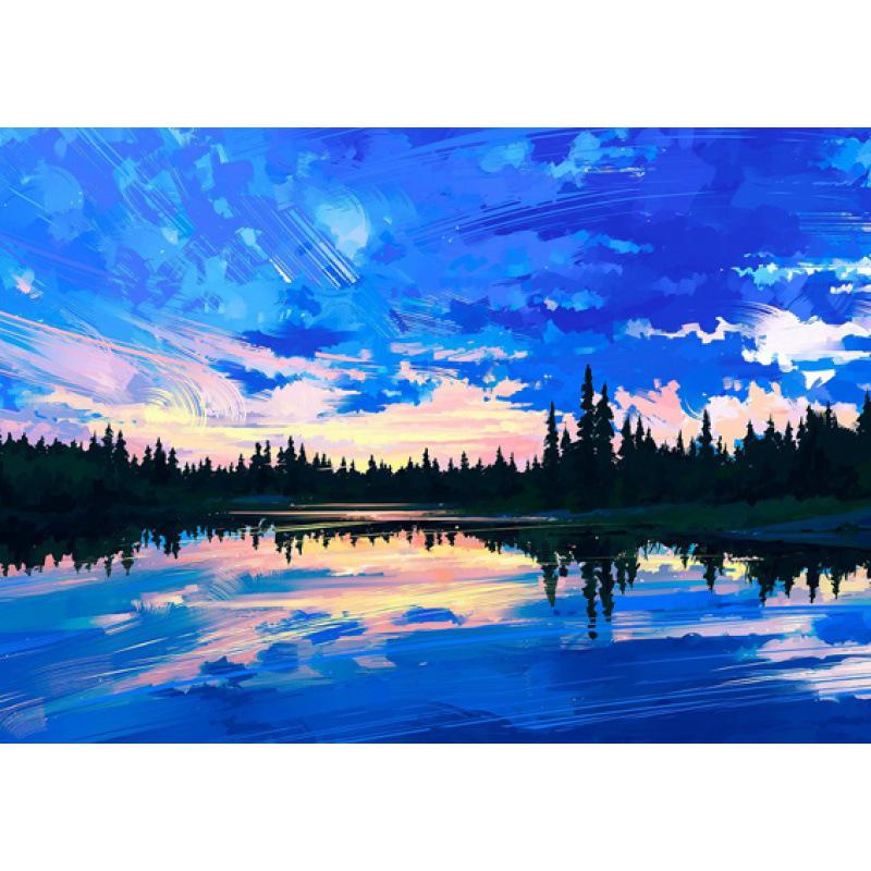 Free Shipping Sunrise Landscape Oil Painting Poster for Dorms, Cafes, Bedrooms, and Bars – Decorative Wall Art with Frame