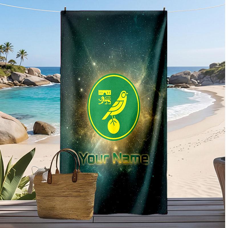 Norwich City Personalized Printed Beach Towel Soccer Logo Support Custom Name Text Absorbent Towel For Sport Travel Special Gift