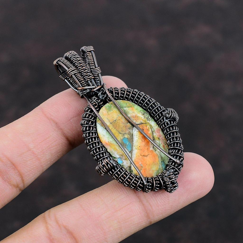 Колючая устрица, медная бирюзовая подвеска, медная проволока, обернутая подвеска, новейший дизайн, подвеска ручной работы, подвеска из драгоценных камней, уникальные ювелирные изделия из медной проволоки