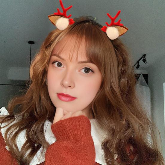 1 пара заколок для волос в виде рогов северного оленя на Рождество, пушистый ободок для волос с ушками и помпонами, праздничные аксессуары для волос для девочек, подарок для женщин и детей