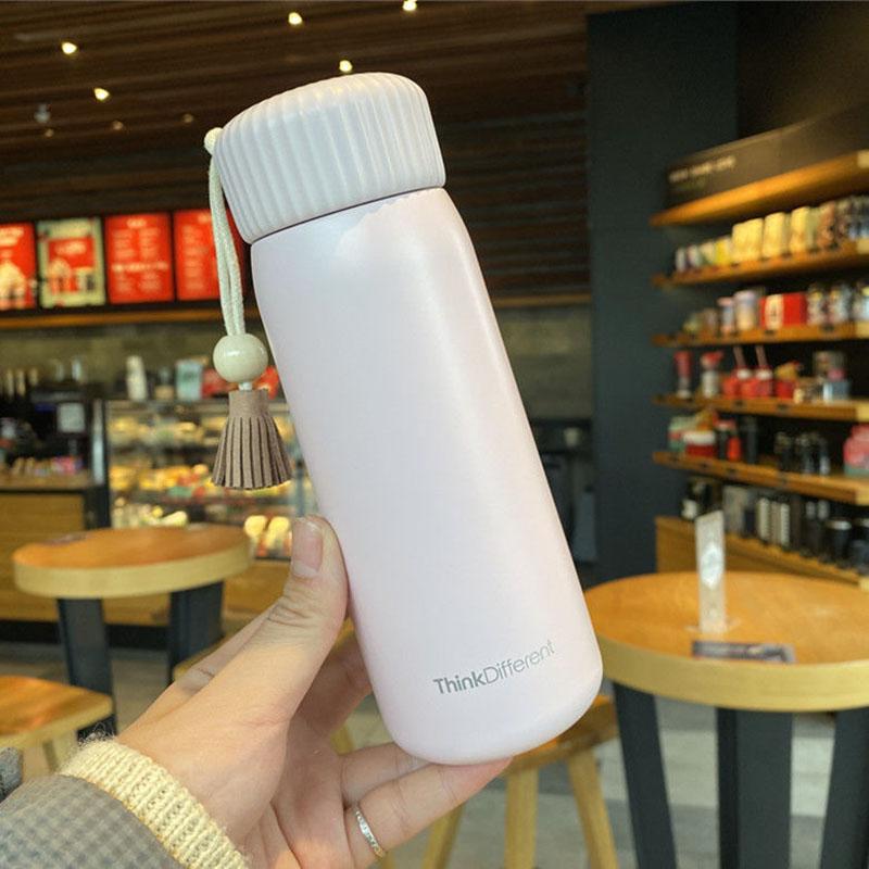 Японская термос, женская милая простая детская термос с кисточкой, портативная чашка для воды, 400 мл, термос