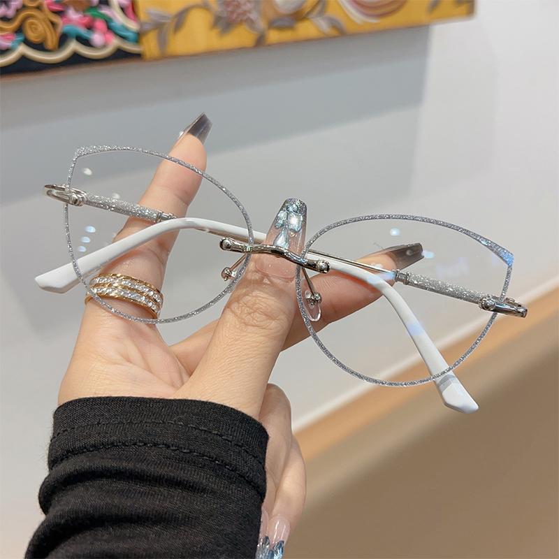 2Pcs Photochromic Metal Glasses Women Men Oversized Frame Eye Protection Ultra Light Eyeglasses Office Computer Goggles