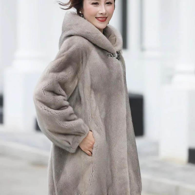 Fur Imitation Mink Fur Coat Female Hooded Middle-aged Mother Imitation Mink Fur Coat