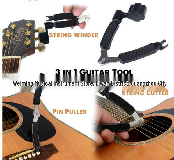 Multifunctional Guitar Tool: String Winder, Cutter, and Pin Puller Combo.