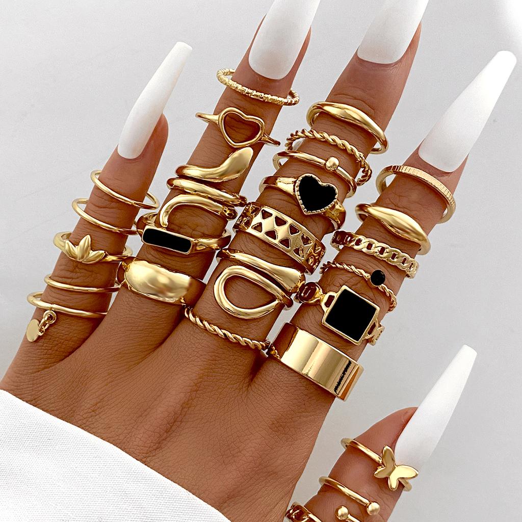 17KM Vintage Gold Color Snake Ring Set 20Pcs/Set Geometric Butterfly Adjustable Rings for Women Girls Fashion Jewelry Gift