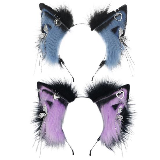 Плюшевый декор кошачьих ушей, повязка на голову для косплея, металлическая подвеска с кисточкой, обруч для волос ручной работы, гибкая проволока для любителей аниме, аксессуары для вечеринок