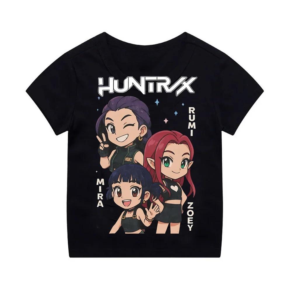 K-pop Истребители демонов Детская футболка Huntrix Графическая футболка для девочки Зои Руми Мира Футболка для мальчиков девочек Крутой топ для малышей Подарок