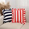 Stylish Square Pillow Cover With Ruffled Trim and Striped Pattern Design Throw Cushion Case For Sofa Bedroom Decors
