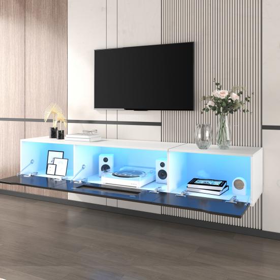 TV Media Cabinet Cabinet High-Gloss Color-Coordinated with Black Storage and White Featuring Color-Changing LED Light Home Decor