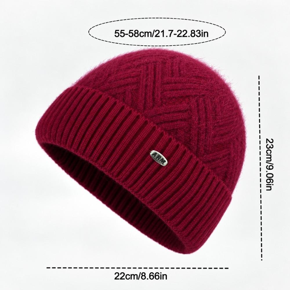 Thick Plush Liner Knitted Beanie Fuzzy Knit Fabric Elderly Ladies Hat Senior Women Daily Wear