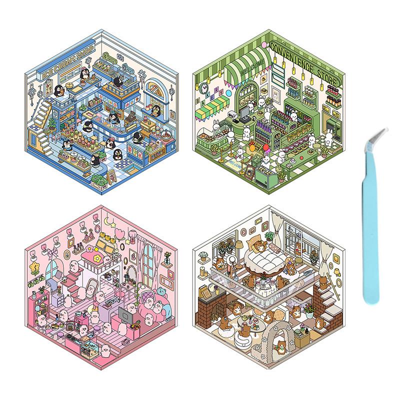 Мультфильм 3D Ландшафтный дизайн Наклейки Миниатюрная сцена Сделай Сам Сцена из домика Складывание и наклеивание Ручной счет Милый подарок для ребенка