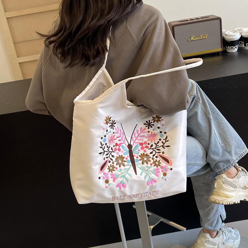 Summer New Fashionable Embroidered Shopping Bag Butterfly Style Single Shoulder Crossbody Handbag with Large Capacity