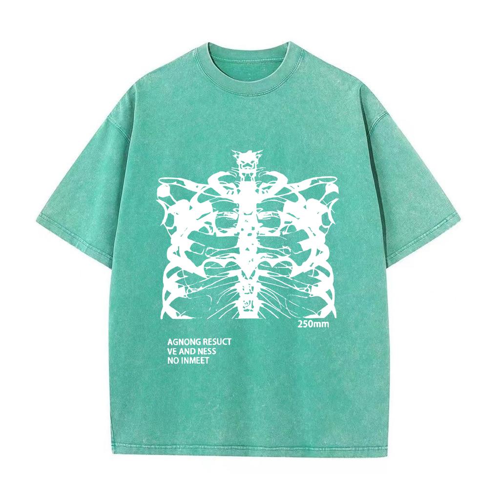 Retro Washed Vintage T-Shirt Blsack Tops Skeleton T-Shirt High Quality T Shirts Summer Oversized Short Sleeve Clothes