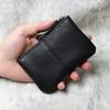 Retro Top Layer Cowhide Genuine Leather Mens Thin Purse Small Wallet Slim Zipper Key Coin Holders Loose Change Pocket Pouches