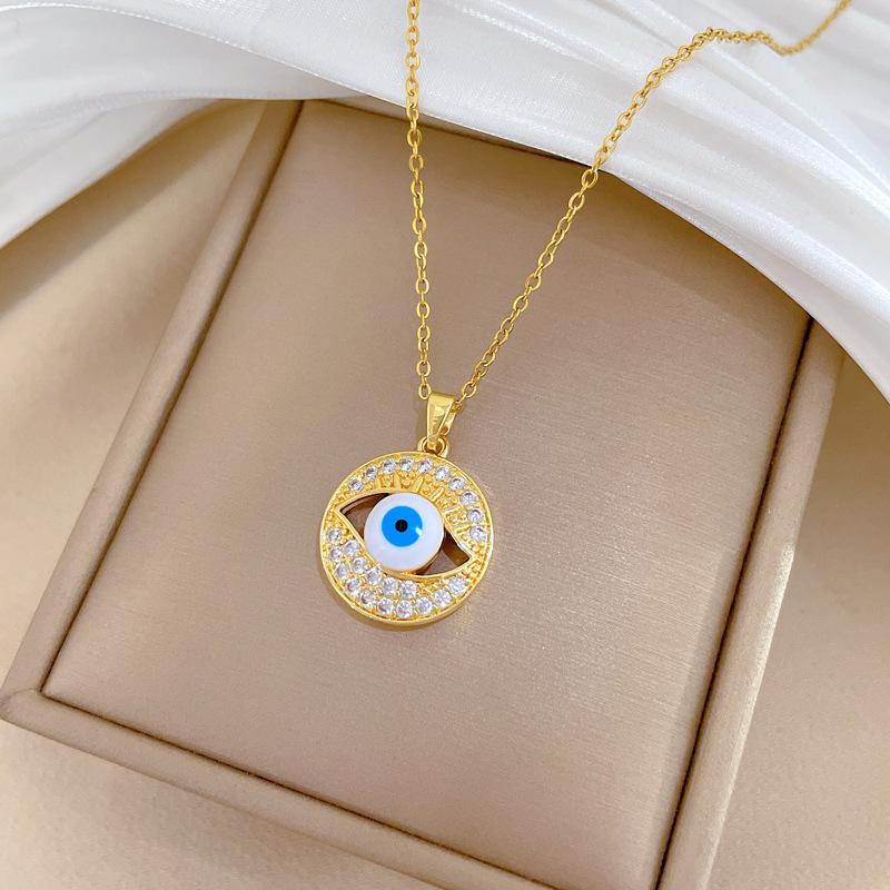 Devil'S Eye Fashion Light Luxury Temperament Gorgeous Full Diamond Necklace Women'S Versatile Clavicle Chain Titanium Steel Chain