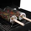 1/2Pcs Stainless Steel BBQ Cage with Wooden Handles Easy To Clean Rolling Barbecue Basket Even Heating Barbecue Basket