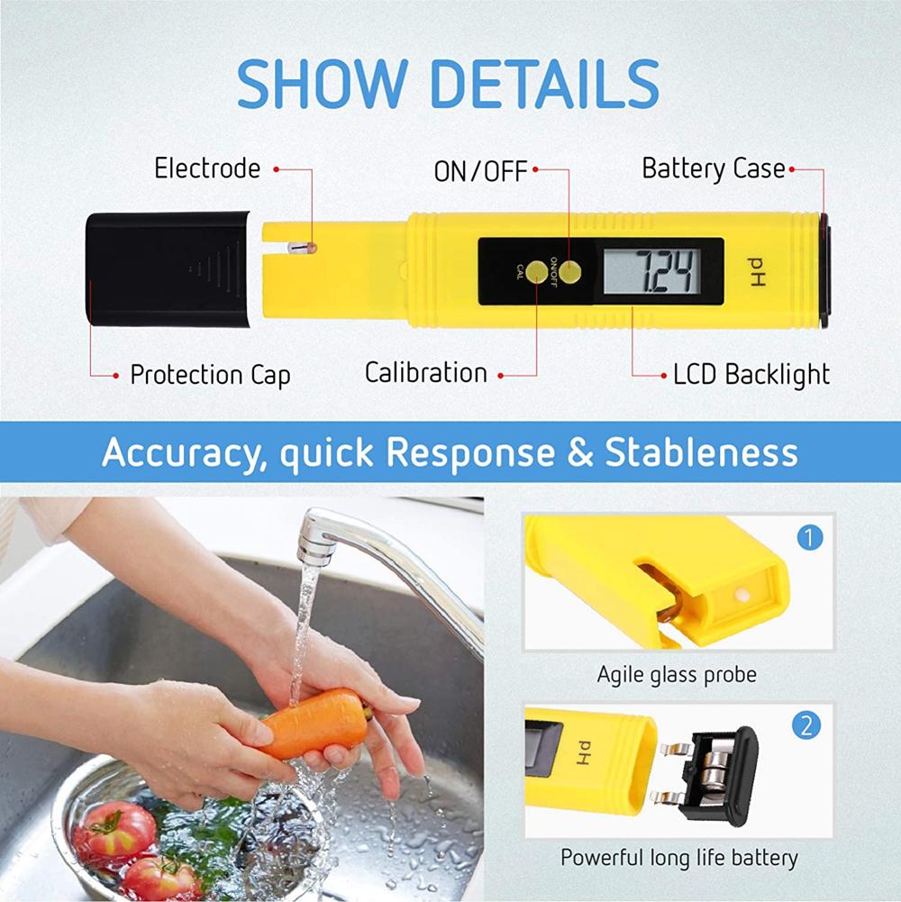 Измеритель pH и TDS-метр, цифровой тестер качества воды 0-14, тестер pH-метра 0-9990PPM TDS&EC, ЖК-дисплей, индикатор чистоты воды PPM, аквариумный фильтр