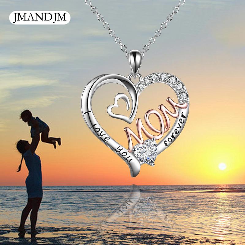 New Wish Heart Mom Double Love Mom Necklace with Diamond Letter Pendant