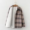 Lapel Long Sleeves Patch Pocket Single Breasted Woolen Coat Thickened Fluffy Lining Plaid Print Shirt Jacket Outerwear
