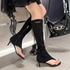 Fashion Luxury Designer Summer Gladiator Woman Sandals Fashion Clip Toe High Heel Spice Girls Outdoor Elastic Slimming Long Boots